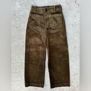 Anthropologie Maeve COLETTE Wide Leg Pants Corduroy Moss Green Sz 24 Cropped